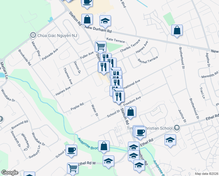 map of restaurants, bars, coffee shops, grocery stores, and more near 110 International Avenue in Piscataway
