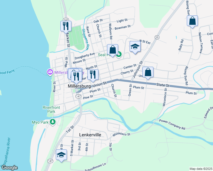 map of restaurants, bars, coffee shops, grocery stores, and more near 420 Pine Street in Millersburg