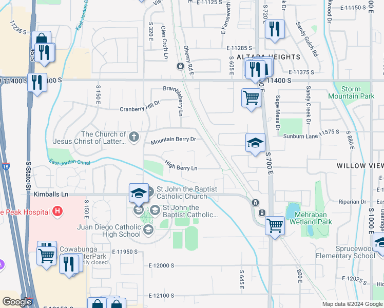 map of restaurants, bars, coffee shops, grocery stores, and more near 468 Mapleberry Court in Draper