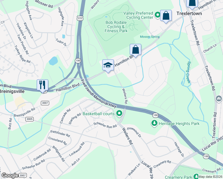 map of restaurants, bars, coffee shops, grocery stores, and more near 1409 Weilers Road in Breinigsville