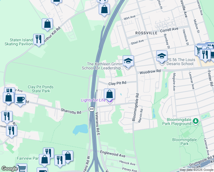 map of restaurants, bars, coffee shops, grocery stores, and more near 38 Spruce Lane in Staten Island