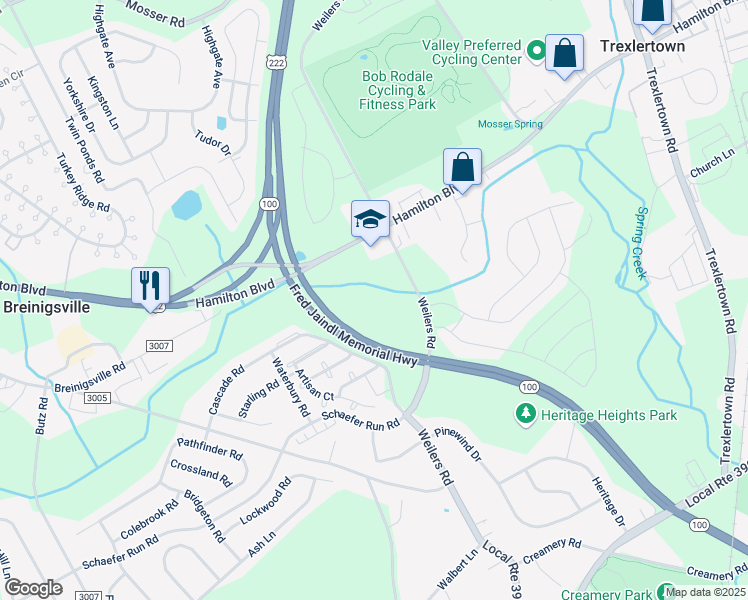 map of restaurants, bars, coffee shops, grocery stores, and more near 8345 Alexander Court in Breinigsville