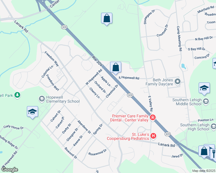 map of restaurants, bars, coffee shops, grocery stores, and more near 4866 Apple Lane in Lehigh County