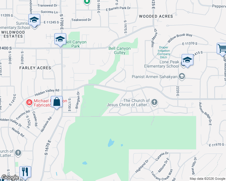 map of restaurants, bars, coffee shops, grocery stores, and more near 1922 Wasatch Boulevard in Sandy