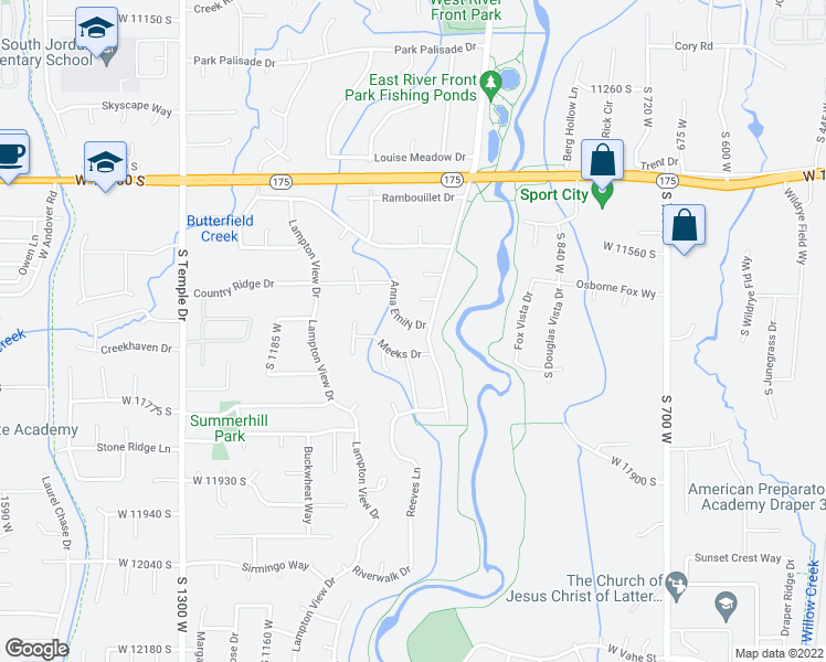 map of restaurants, bars, coffee shops, grocery stores, and more near 1029 Anna Emily Drive in South Jordan