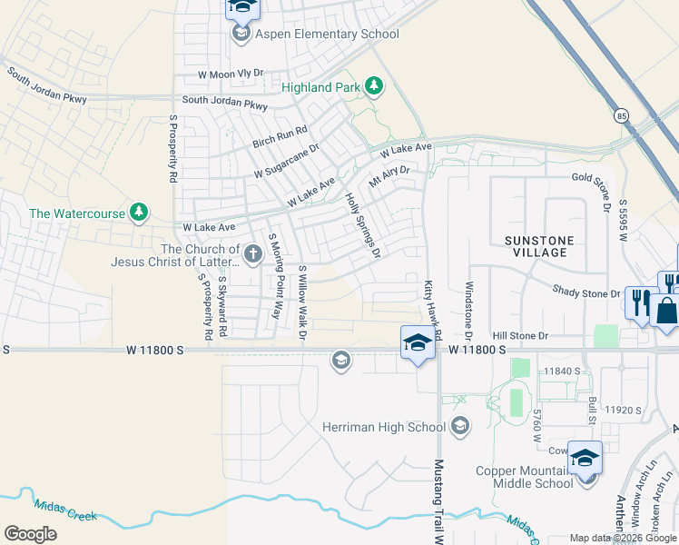 map of restaurants, bars, coffee shops, grocery stores, and more near 6162 West Sparrow View Drive in South Jordan