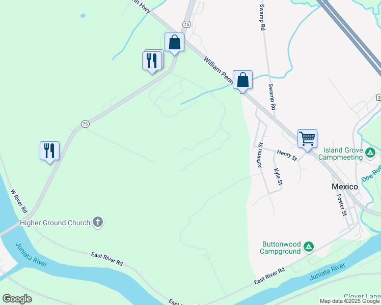 map of restaurants, bars, coffee shops, grocery stores, and more near 374 Deamer Lane in Mifflintown