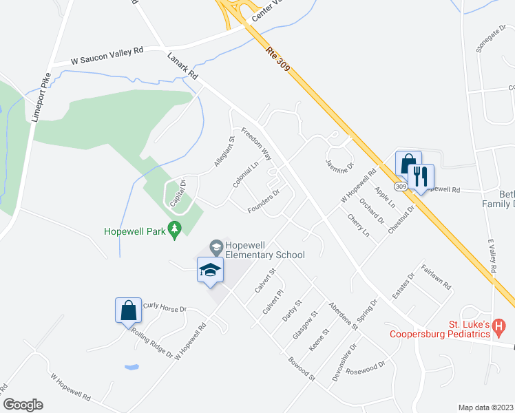 map of restaurants, bars, coffee shops, grocery stores, and more near 4494 Founders Drive in Lehigh County
