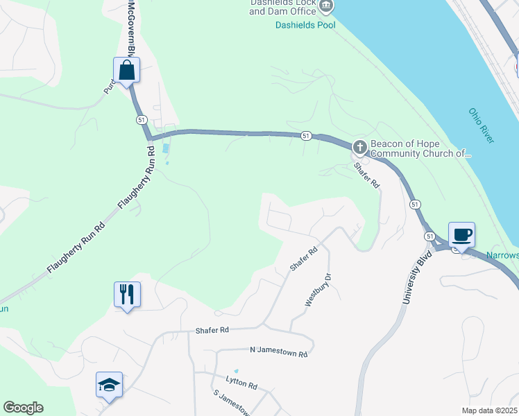 map of restaurants, bars, coffee shops, grocery stores, and more near 404 Westbury Drive in Coraopolis