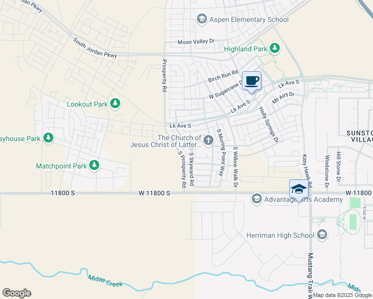 map of restaurants, bars, coffee shops, grocery stores, and more near 6412 West Verdant Hills Way in South Jordan
