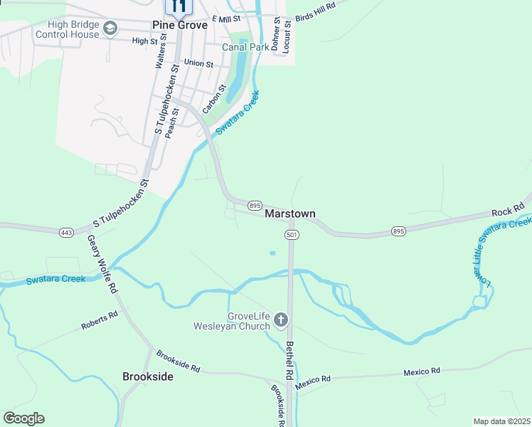 map of restaurants, bars, coffee shops, grocery stores, and more near 71 Rock Road in Pine Grove
