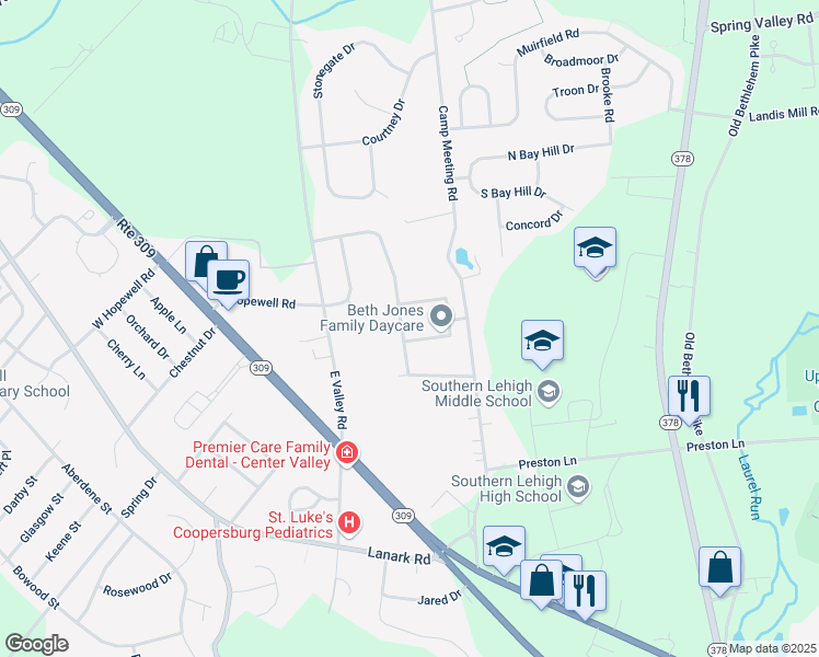 map of restaurants, bars, coffee shops, grocery stores, and more near 3704 North Saucon Avenue in Lehigh County