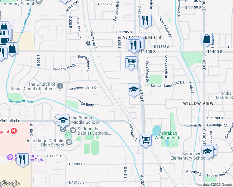 map of restaurants, bars, coffee shops, grocery stores, and more near 605 Wyngate Pointe Lane in Draper