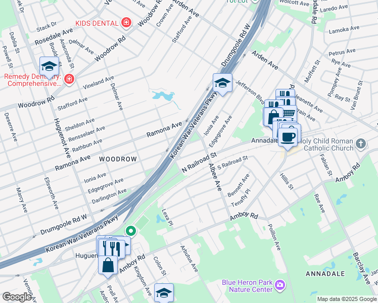 map of restaurants, bars, coffee shops, grocery stores, and more near 386 Ionia Avenue in Staten Island