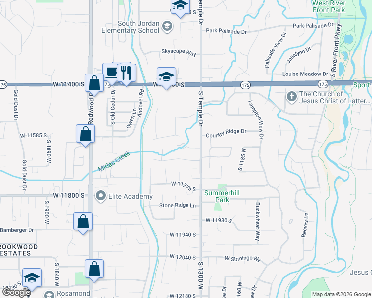 map of restaurants, bars, coffee shops, grocery stores, and more near 11614 1300 West in Riverton
