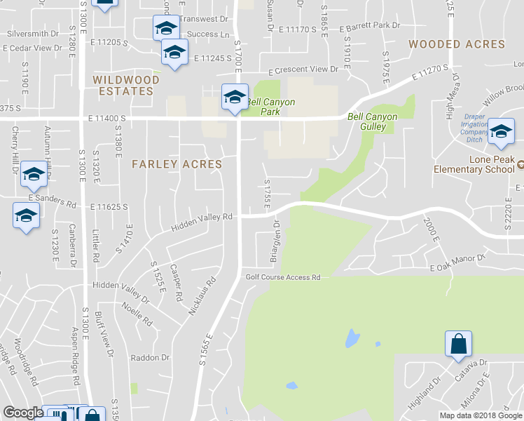 map of restaurants, bars, coffee shops, grocery stores, and more near 11638 South 1755 East in Sandy