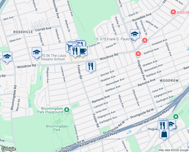 map of restaurants, bars, coffee shops, grocery stores, and more near 764 Stafford Avenue in Staten Island