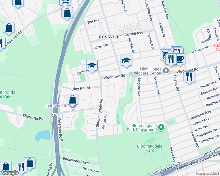 map of restaurants, bars, coffee shops, grocery stores, and more near 18 Lynbrook Court in Staten Island