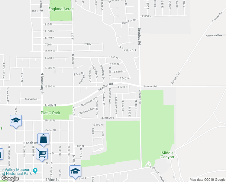 map of restaurants, bars, coffee shops, grocery stores, and more near 731 Bonneville Way in Tooele