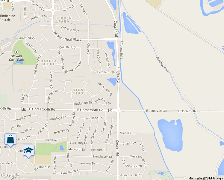 map of restaurants, bars, coffee shops, grocery stores, and more near 3020 Waterstone Court in Fort Collins