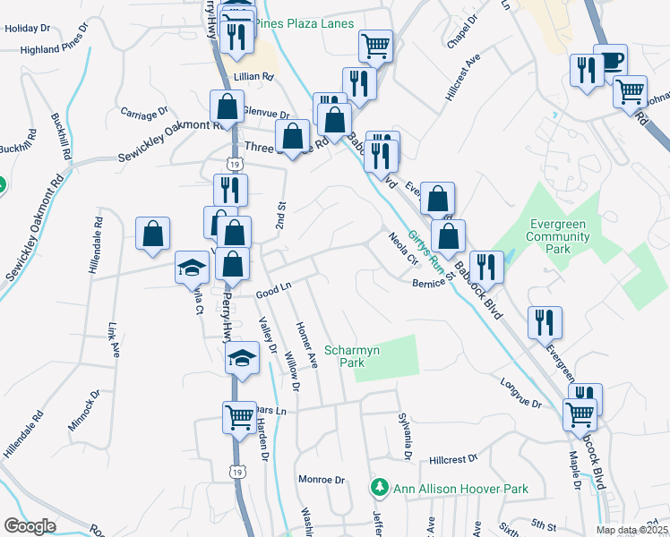 map of restaurants, bars, coffee shops, grocery stores, and more near 310 Bernice Street in Pittsburgh