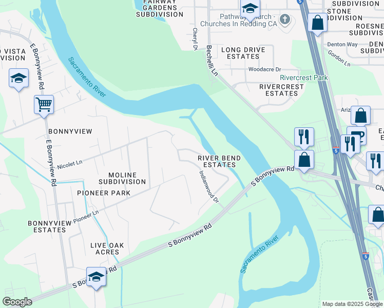 map of restaurants, bars, coffee shops, grocery stores, and more near 3948 Eagle Parkway in Redding