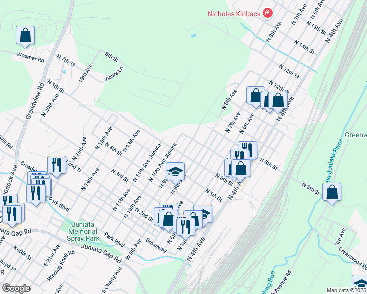 map of restaurants, bars, coffee shops, grocery stores, and more near 620 North 10th Avenue in Altoona