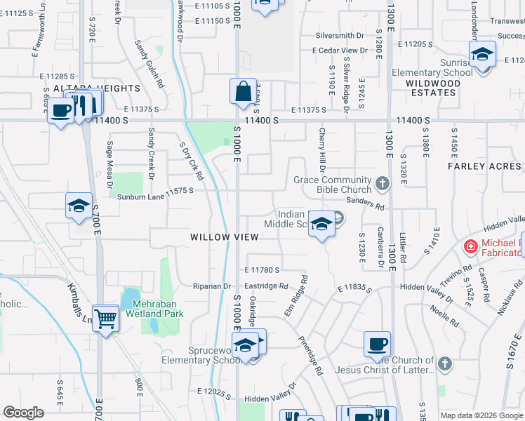 map of restaurants, bars, coffee shops, grocery stores, and more near 11604 Eagle Ridge Drive in Sandy