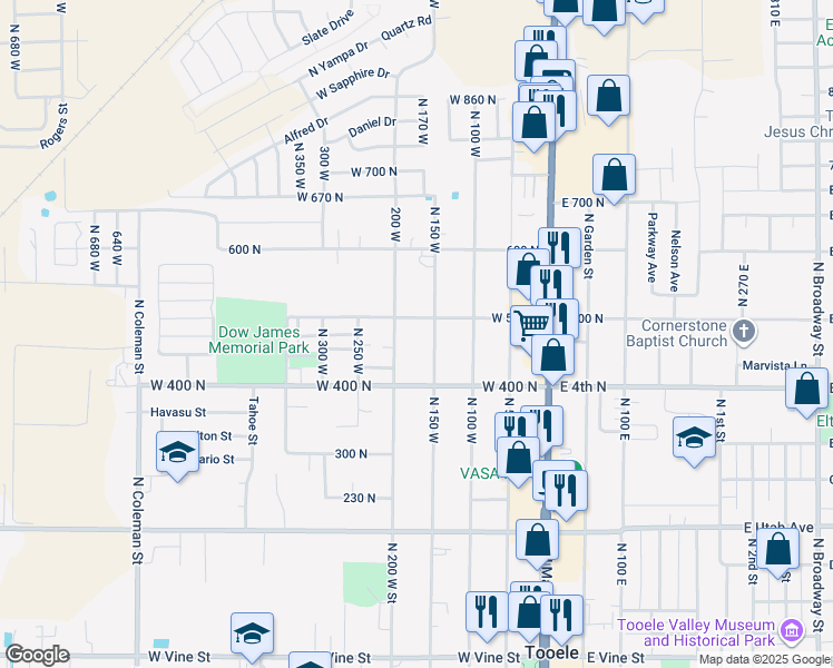 map of restaurants, bars, coffee shops, grocery stores, and more near 175 West 500 North in Tooele