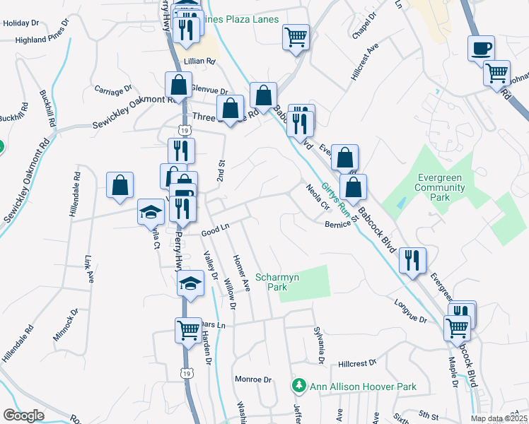 map of restaurants, bars, coffee shops, grocery stores, and more near 310 Bernice Street in Pittsburgh
