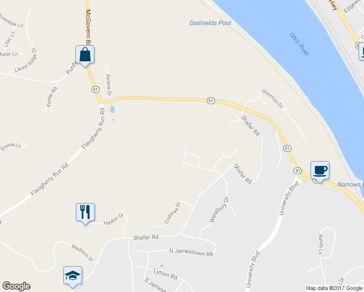 map of restaurants, bars, coffee shops, grocery stores, and more near 404 Westbury Drive in Coraopolis