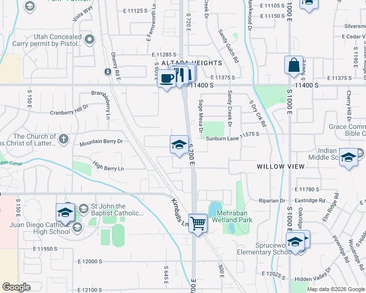 map of restaurants, bars, coffee shops, grocery stores, and more near 11660 S 700 E in Draper