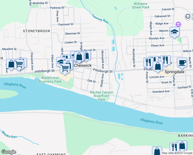 map of restaurants, bars, coffee shops, grocery stores, and more near 109 South Atlantic Avenue in Cheswick