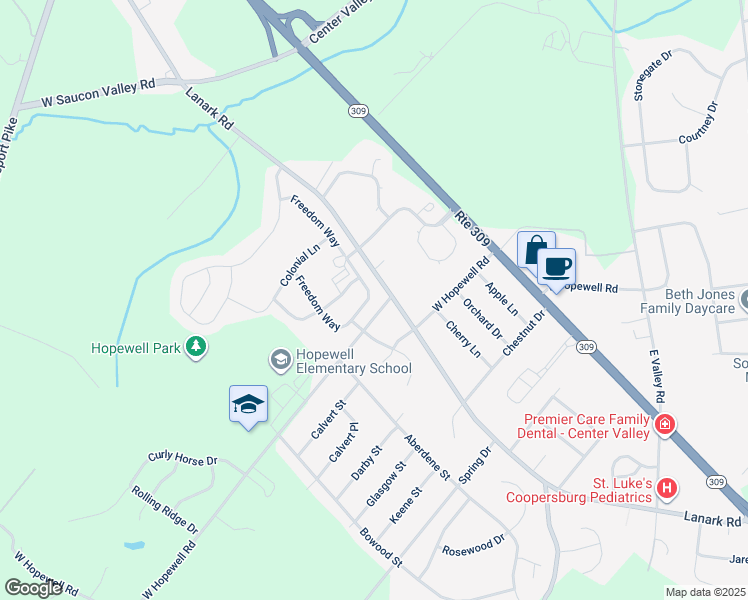 map of restaurants, bars, coffee shops, grocery stores, and more near 4601 Freedom Way in Lehigh County