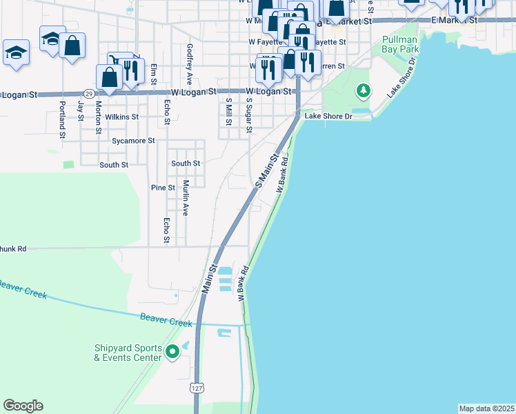 map of restaurants, bars, coffee shops, grocery stores, and more near 902 S Sugar St in Celina