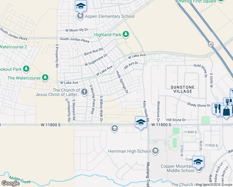 map of restaurants, bars, coffee shops, grocery stores, and more near 6151 West Folly Island Way in South Jordan