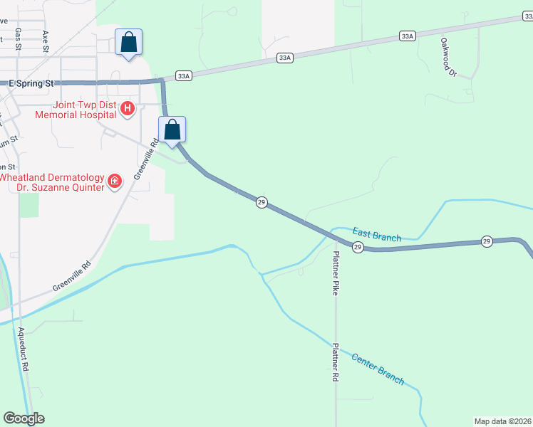 map of restaurants, bars, coffee shops, grocery stores, and more near 1551 Ohio 29 in Celina