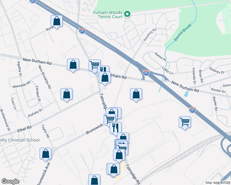 map of restaurants, bars, coffee shops, grocery stores, and more near 1 Ethel Road in Edison