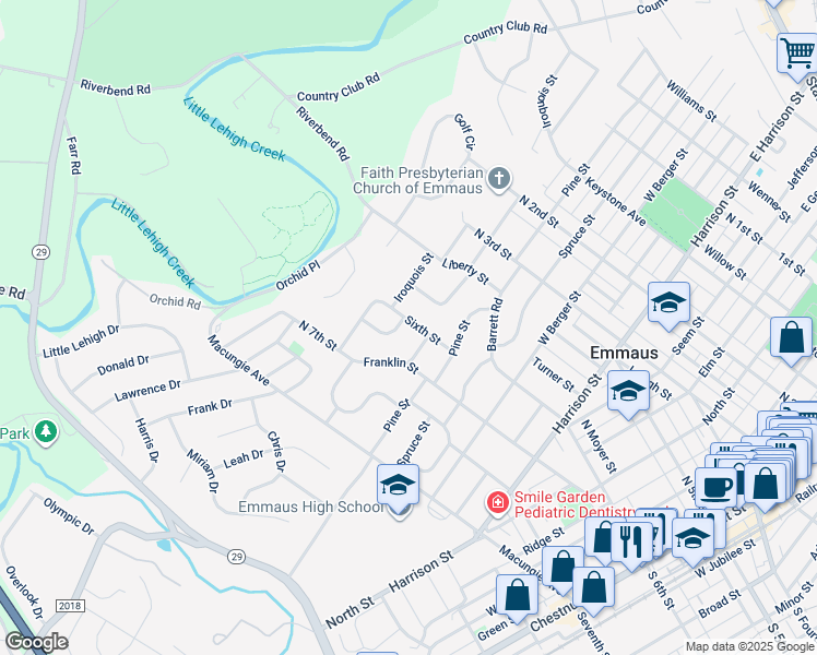 map of restaurants, bars, coffee shops, grocery stores, and more near 606 Alden Drive in Emmaus