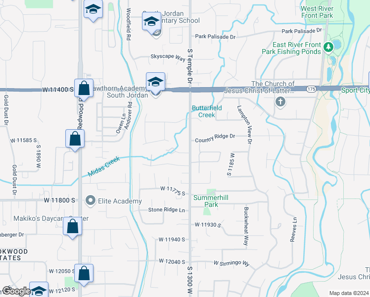 map of restaurants, bars, coffee shops, grocery stores, and more near 11614 1300 West in Riverton
