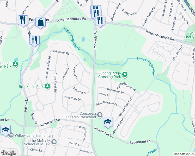 map of restaurants, bars, coffee shops, grocery stores, and more near 2350 Danfield Way in Macungie