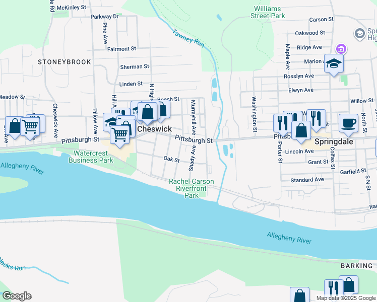 map of restaurants, bars, coffee shops, grocery stores, and more near 109 South Atlantic Avenue in Cheswick