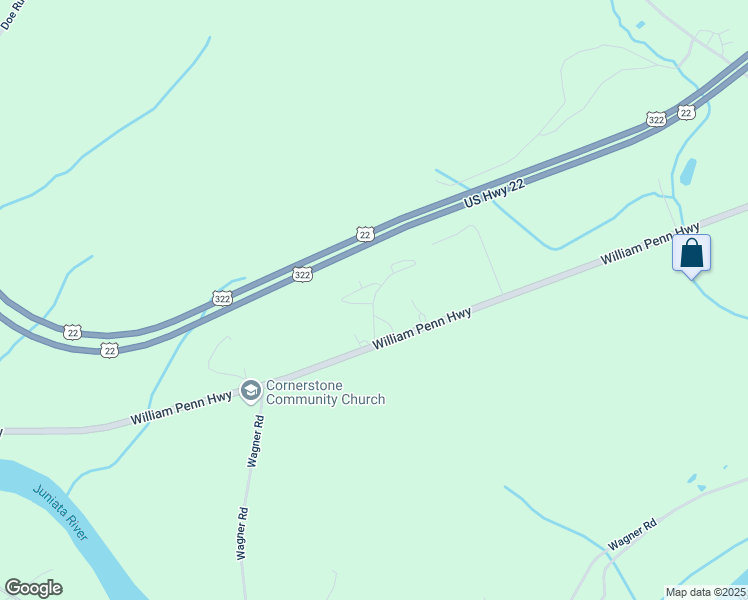 map of restaurants, bars, coffee shops, grocery stores, and more near Frymoyer Drive in Juniata County