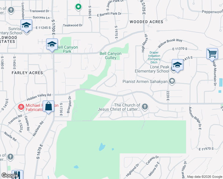 map of restaurants, bars, coffee shops, grocery stores, and more near 1962 Oakshire Lane in Sandy