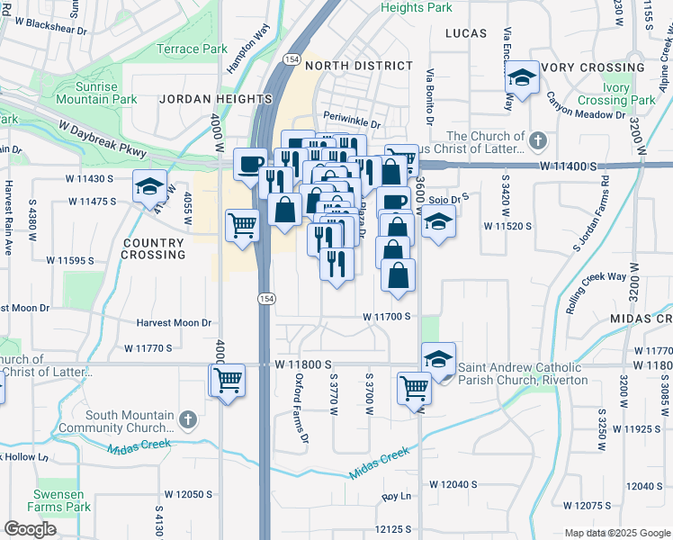 map of restaurants, bars, coffee shops, grocery stores, and more near 3761 West Parkway Plaza Drive in South Jordan