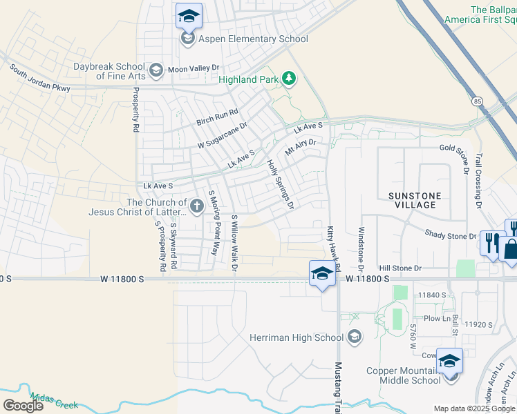 map of restaurants, bars, coffee shops, grocery stores, and more near 6172 West Folly Island Way in South Jordan