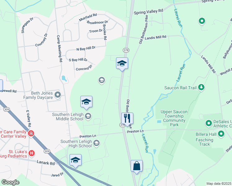 map of restaurants, bars, coffee shops, grocery stores, and more near 5510 Pennsylvania 378 in Bethlehem