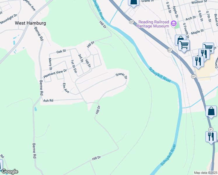 map of restaurants, bars, coffee shops, grocery stores, and more near 25 Scenic Drive in Hamburg