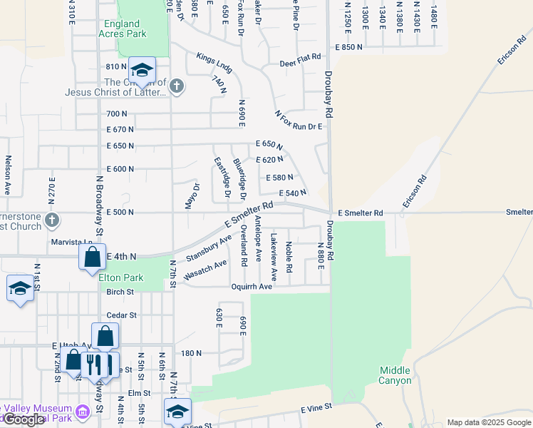 map of restaurants, bars, coffee shops, grocery stores, and more near 752 East 500 North in Tooele