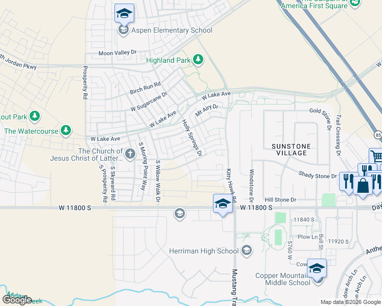map of restaurants, bars, coffee shops, grocery stores, and more near 6123 West Folly Island Way in South Jordan